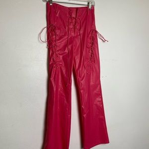 Pink leather flare pants